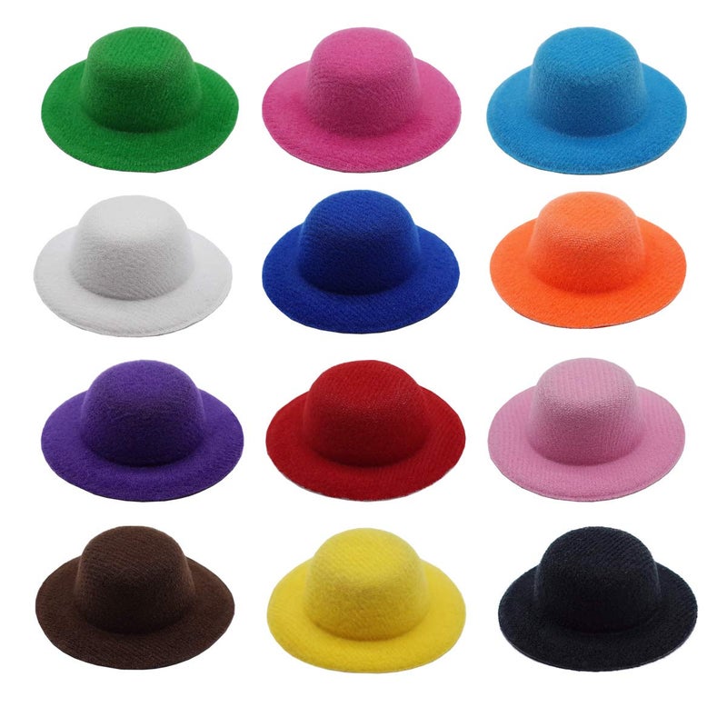 FOIBURELY 12 Colors Mini Formal Hats Miniature Doll Hats Hat for DIY Crafts Hair Accessories Decorate(2.3""/5.8cm) - Image 1